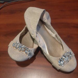 Kelly & Katie Jeweled Scrunch Ballerina Flats Oatmeal Size 9 EUC